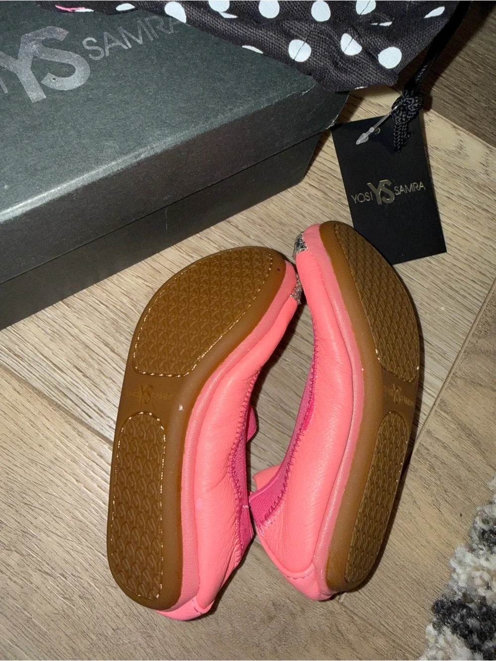 Yosi Samra Baby Pink Glitter Toe Ballet Flats